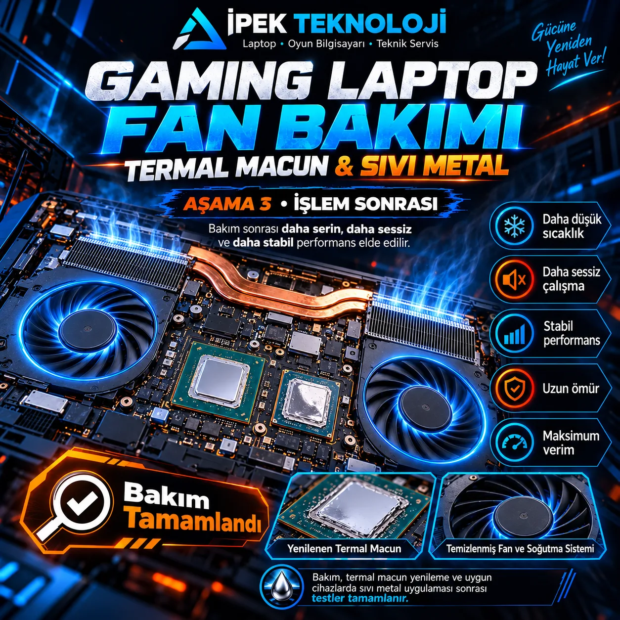 Fan bakımı ve termal malzeme yenilemesi tamamlanmış gaming laptop