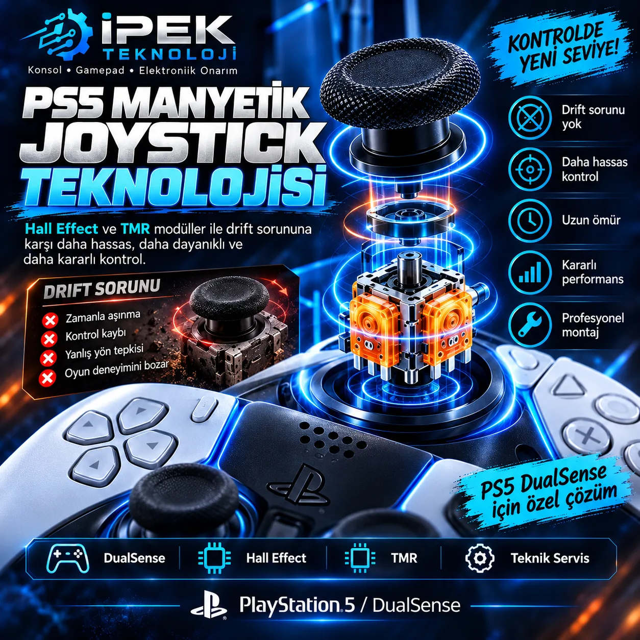PS5 DualSense için Hall Effect ve TMR manyetik joystick teknolojisi tanıtımı